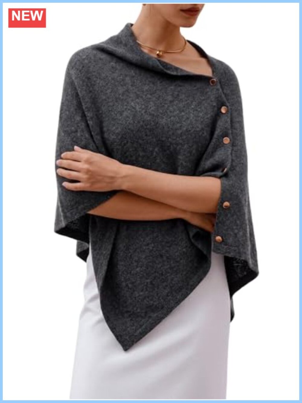 Knitted Shawl Wrap Poncho Bat Wing Sleeve Lightweight Layer